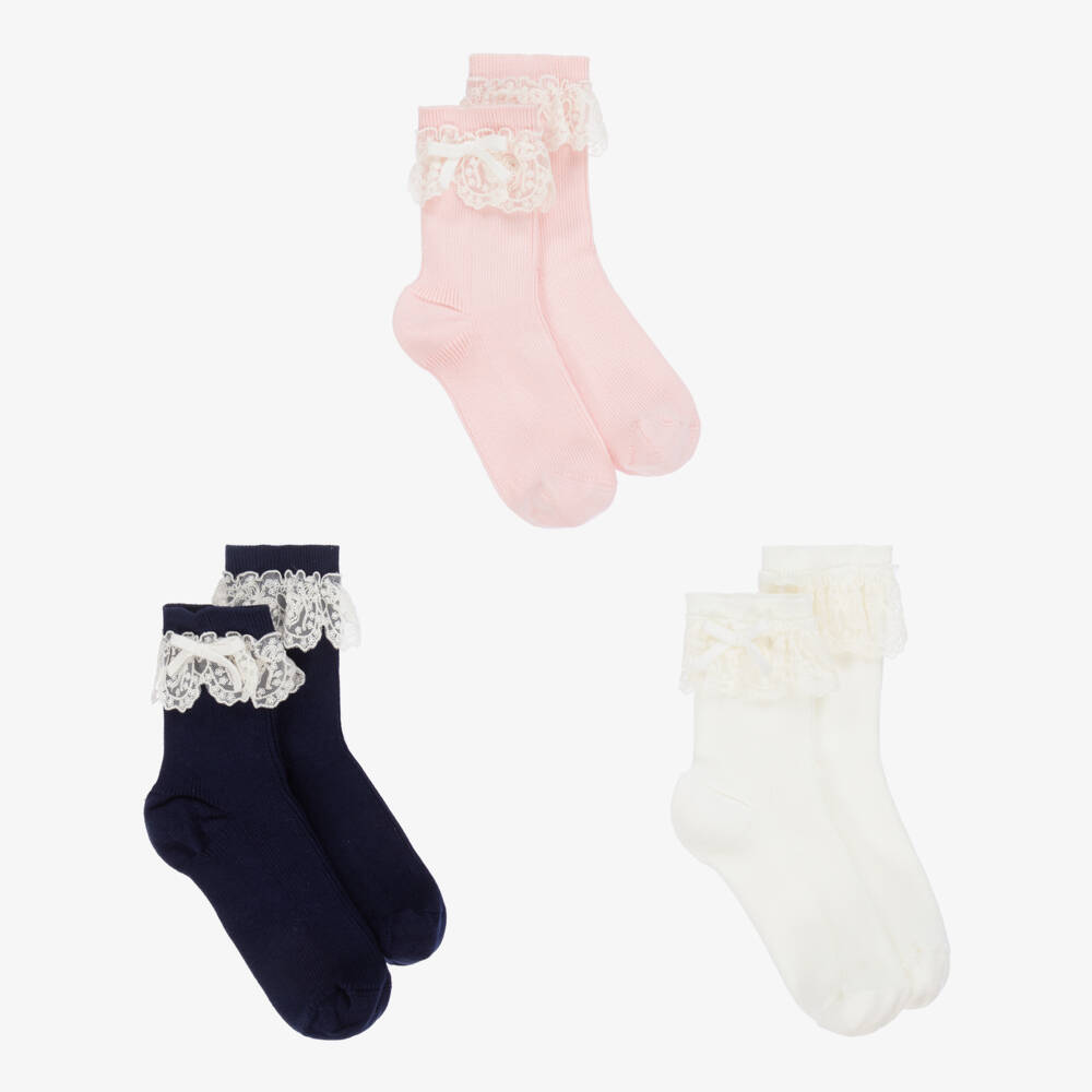 Self-Portrait-Girls Elegant Bow Lace Sock Trio | Childrensalon Outlet