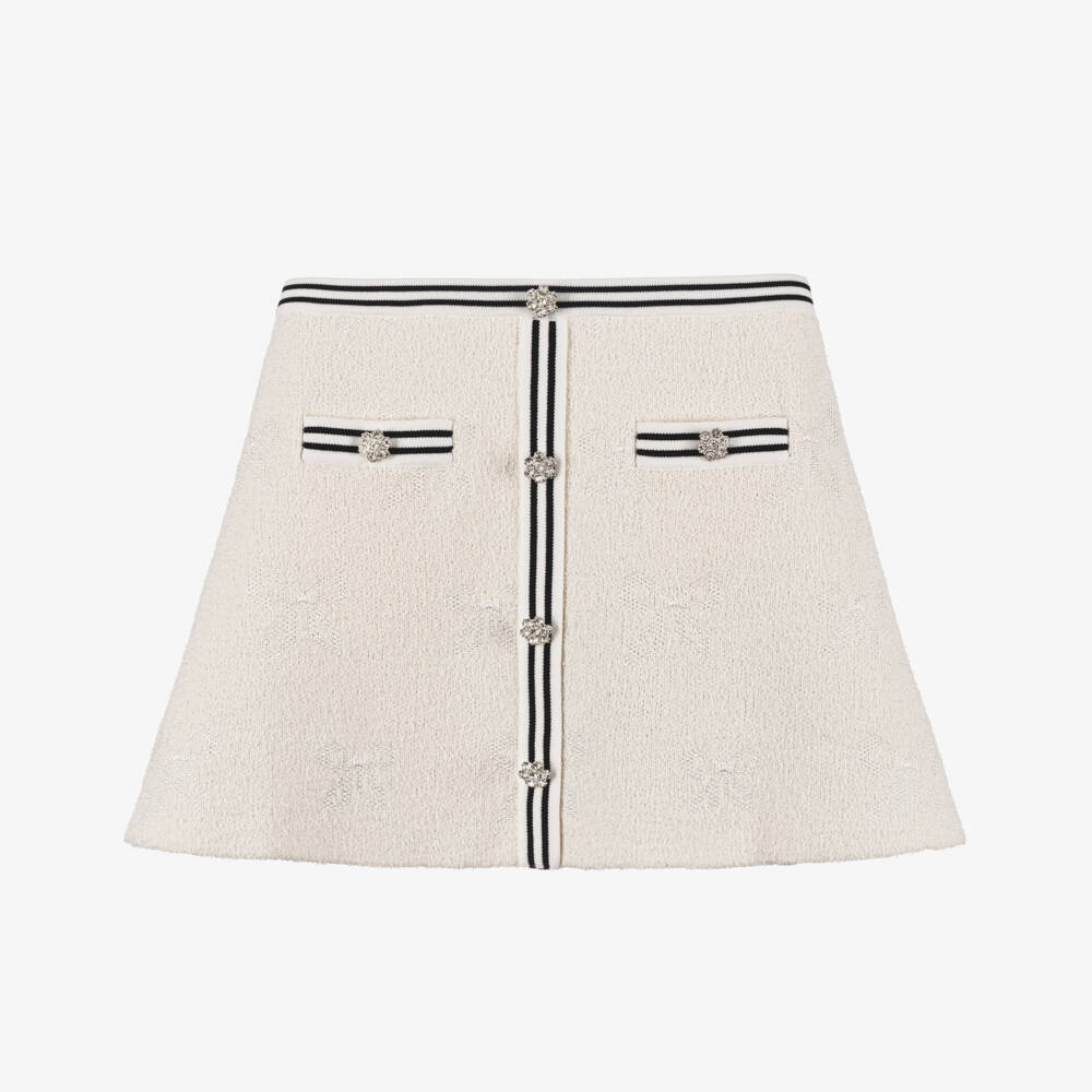 Self-Portrait-Girls Elegant Ivory Jacquard Knit Skirt | Childrensalon Outlet