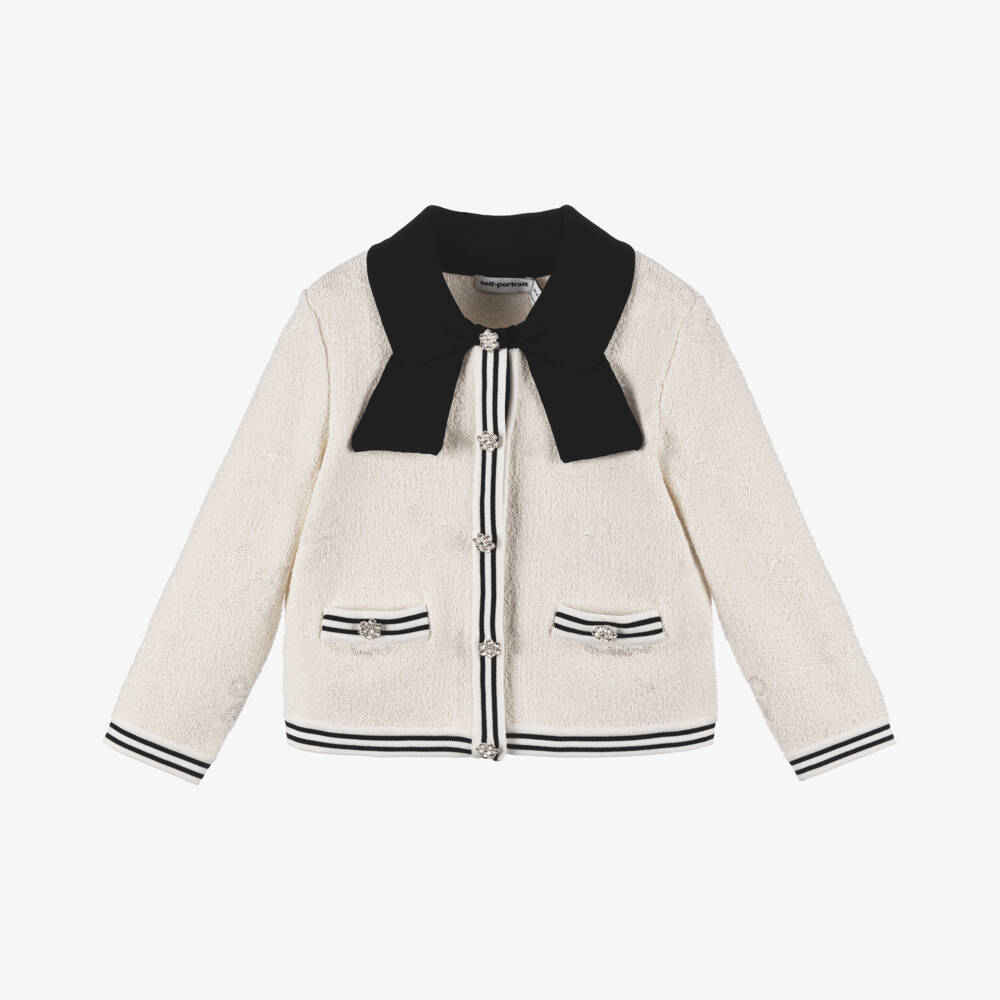 Self-Portrait-Girls Elegant Ivory Knit Cardigan | Childrensalon Outlet