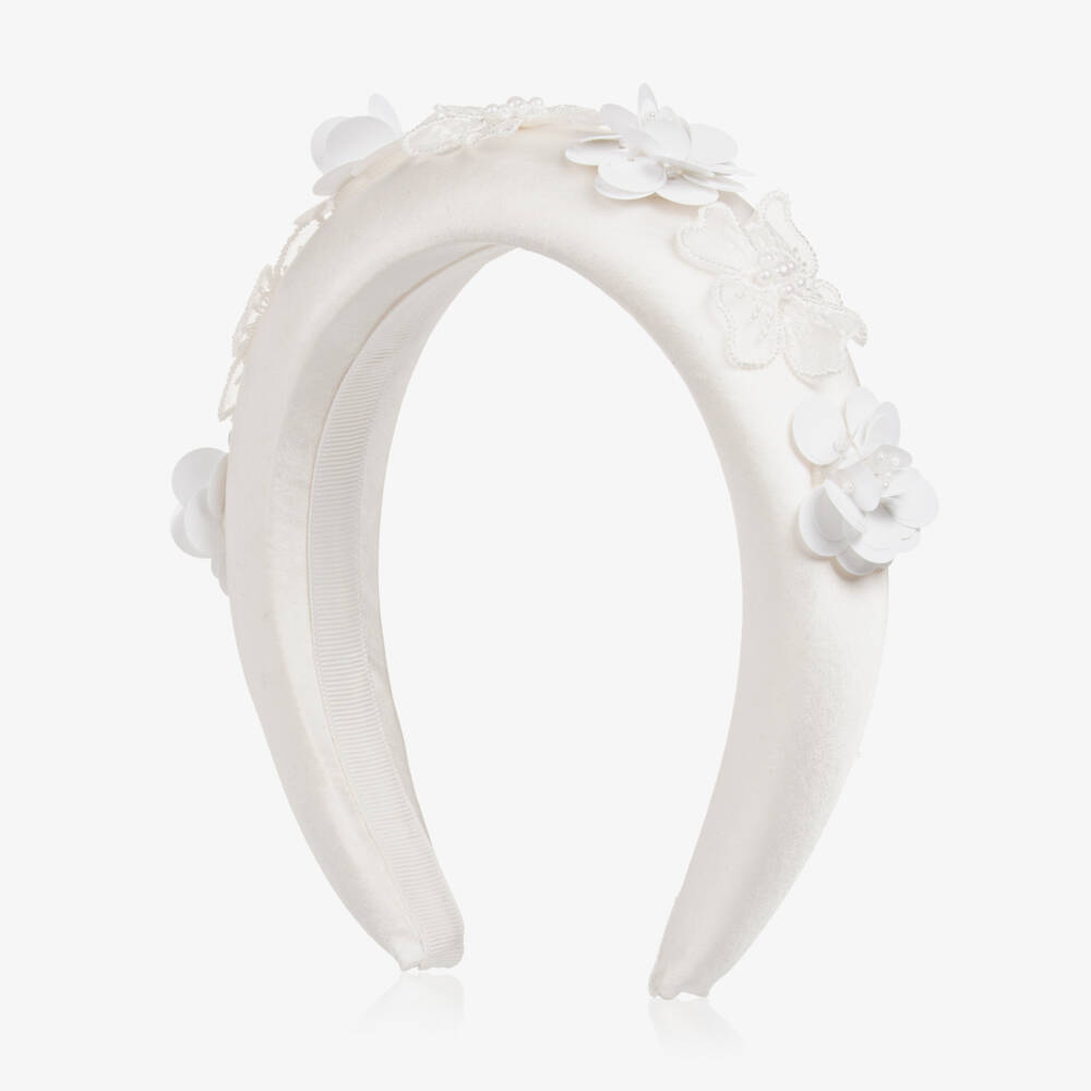 Self-Portrait-Girls Elegant Ivory Satin Headband | Childrensalon Outlet