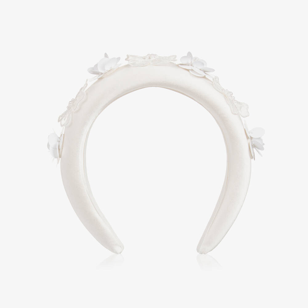 Self-Portrait-Girls Elegant Ivory Satin Headband | Childrensalon Outlet
