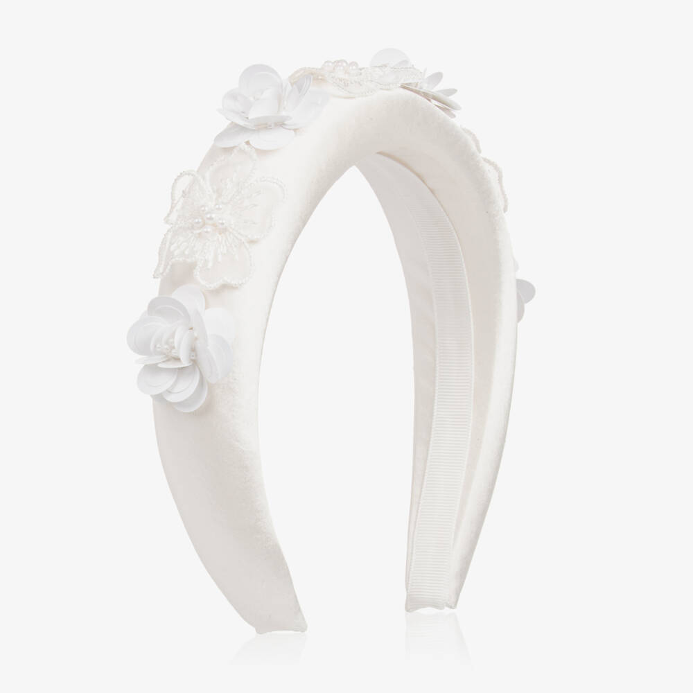 Self-Portrait-Girls Elegant Ivory Satin Headband | Childrensalon Outlet