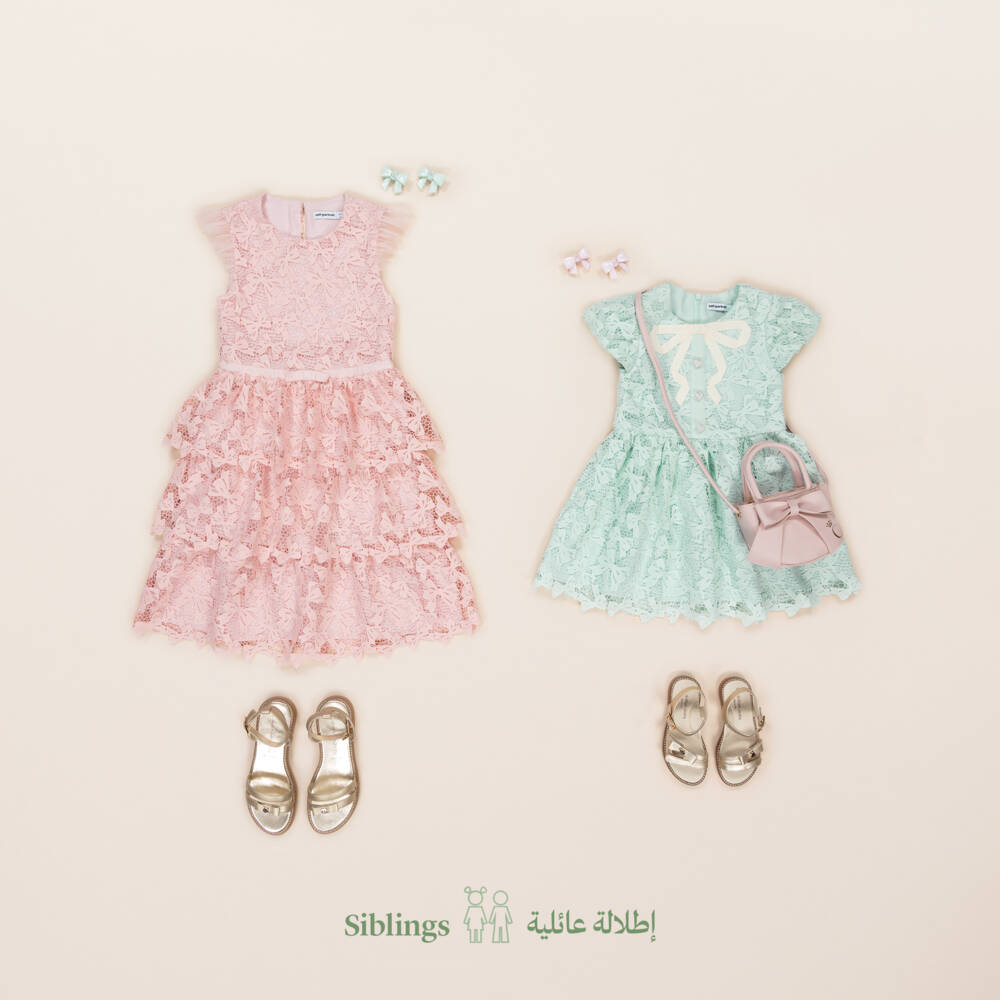 Self-Portrait-Girls Elegant Turquoise Lace Frock | Childrensalon Outlet