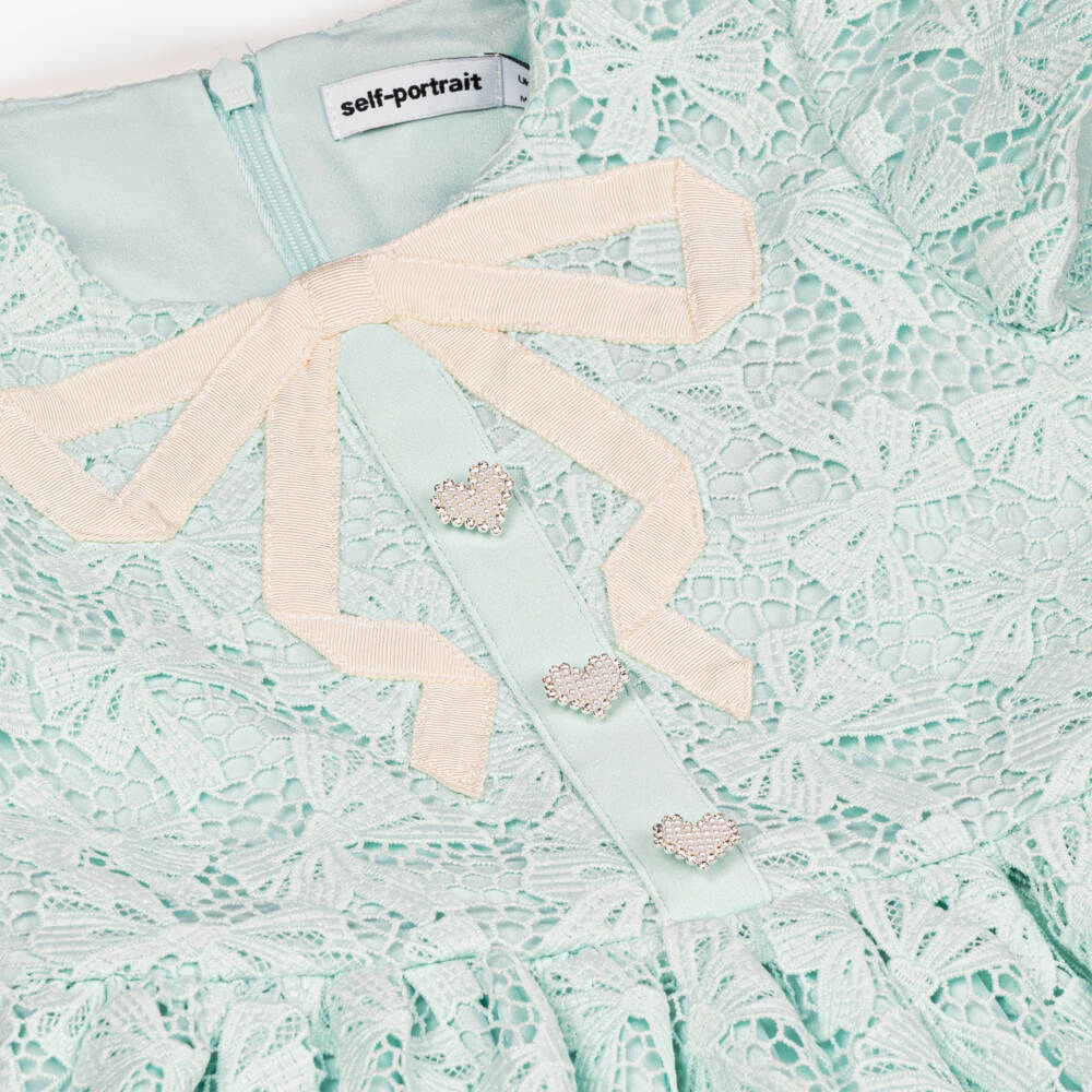 Self-Portrait-Girls Elegant Turquoise Lace Frock | Childrensalon Outlet