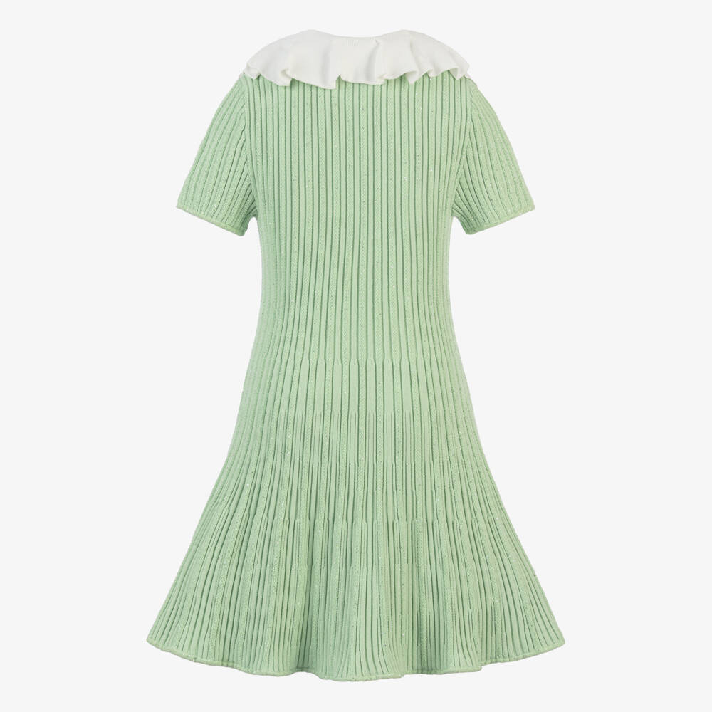 Self-Portrait-Girls Emerald Knit Dress with Floral Accents | Childrensalon Outlet