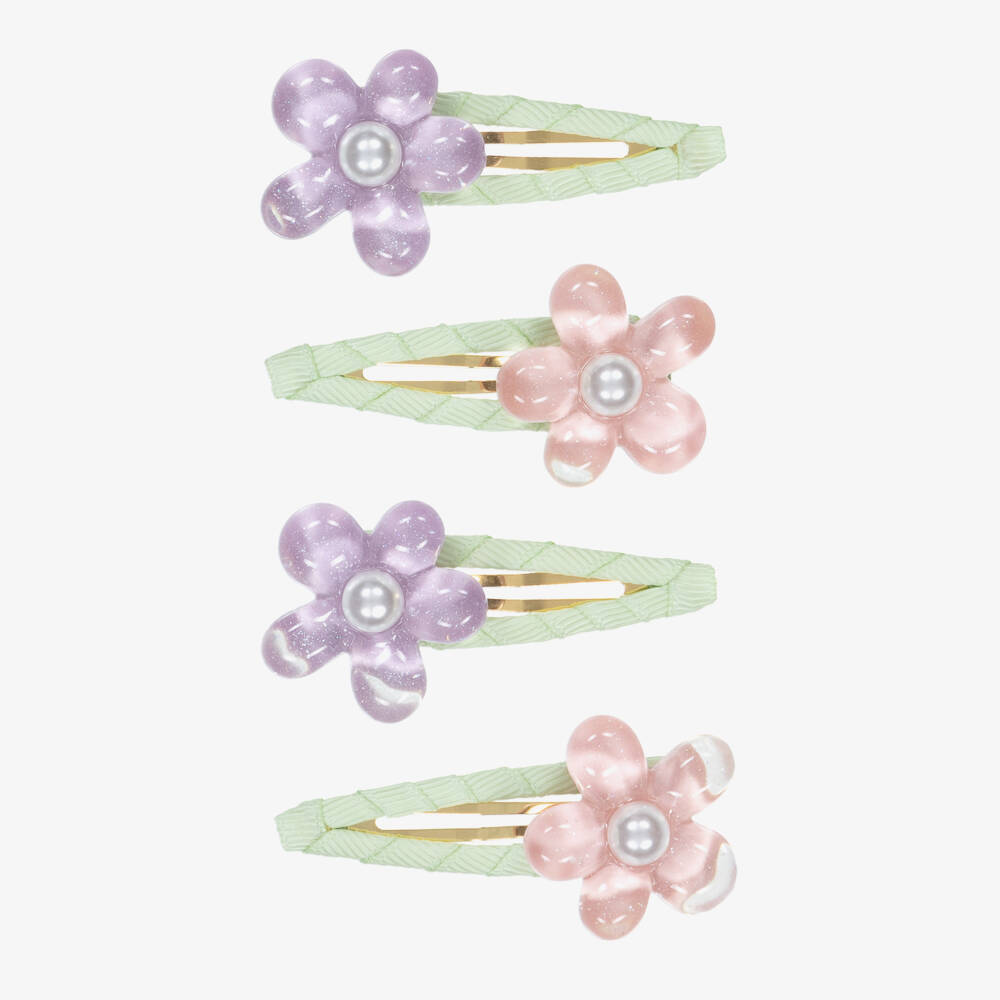 Self-Portrait-Girls Floral Pink & Lilac Hairclips Set | Childrensalon Outlet