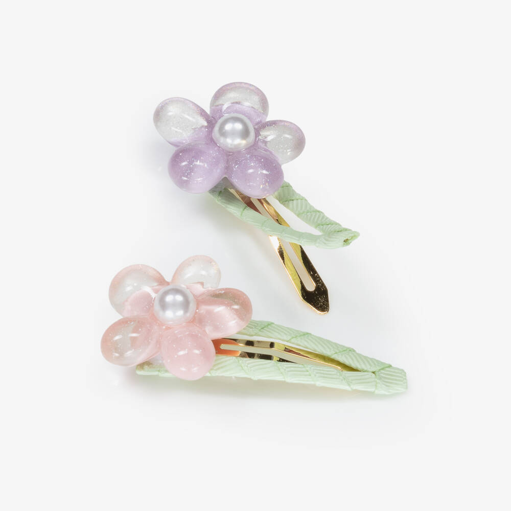 Self-Portrait-Girls Floral Pink & Lilac Hairclips Set | Childrensalon Outlet