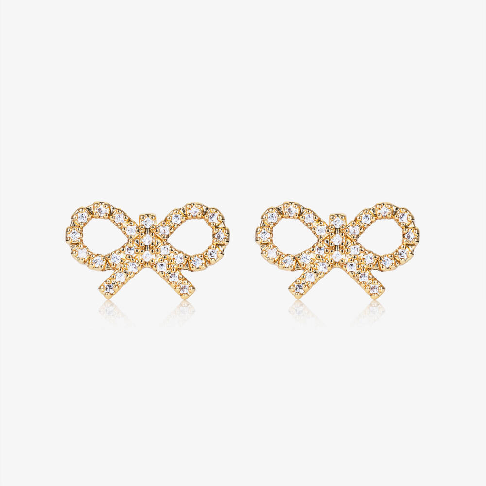 Self-Portrait-Girls Gold Micro Crystal Bow Earrings (1cm) | Childrensalon Outlet