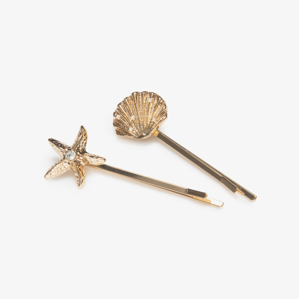 Self-Portrait-Girls Gold Shell & Starfish Hair Slides (4 Pack) | Childrensalon Outlet