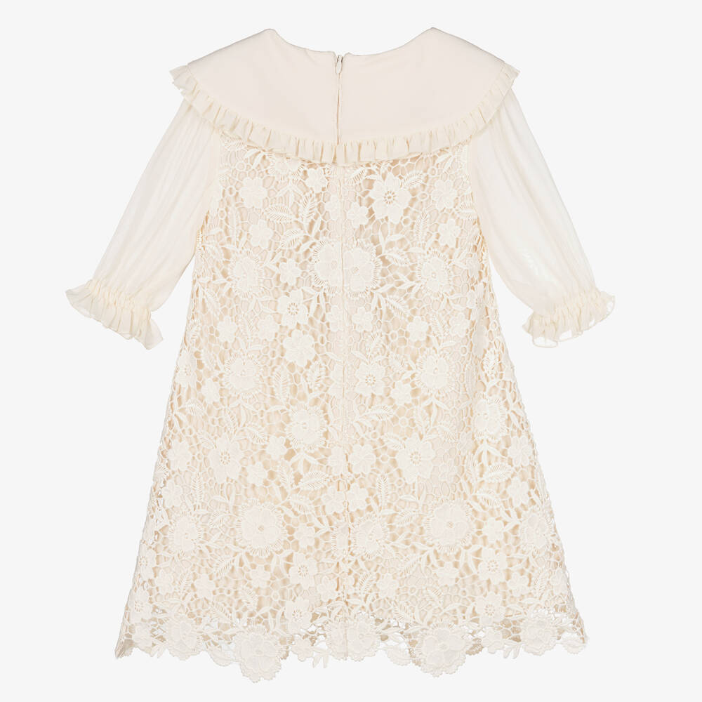 Self-Portrait-Girls Ivory Chiffon Lace Dress | Childrensalon Outlet