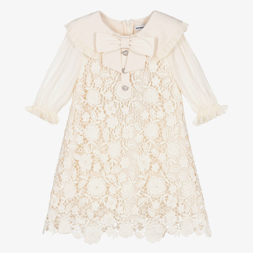 Self-Portrait - Girls Ivory Chiffon Lace Dress | Childrensalon