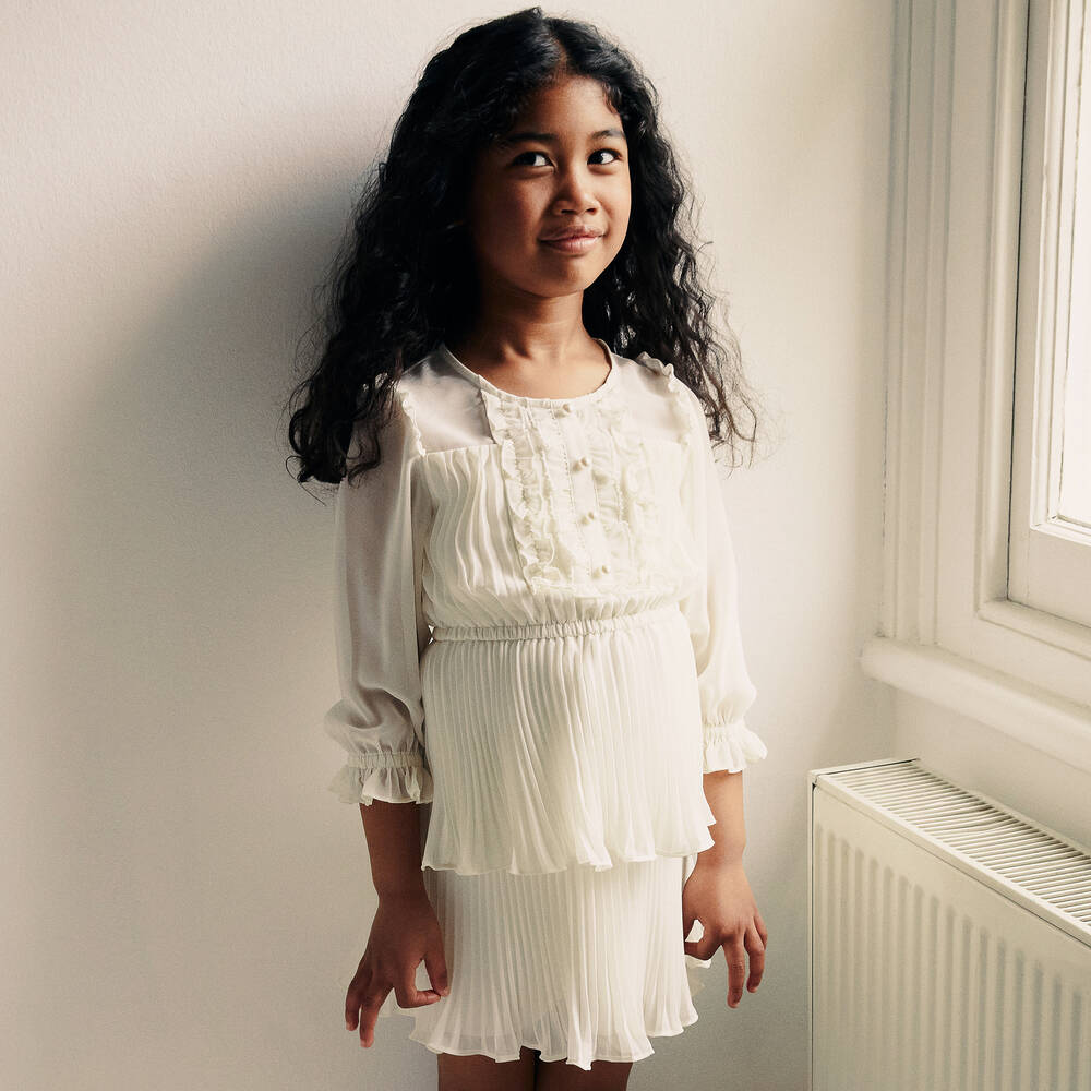 Self-Portrait-فستان شيفون بطبقات لون عاجي | Childrensalon Outlet