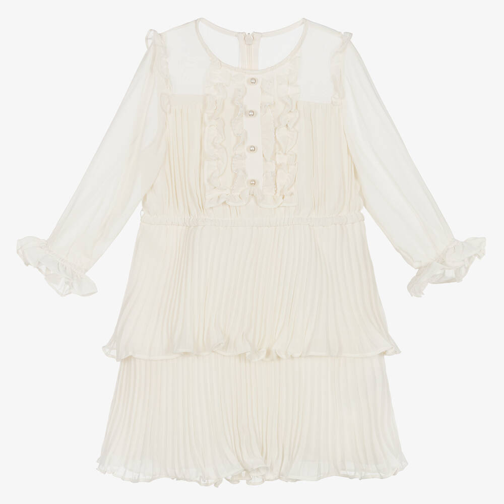 Self-Portrait - Girls Ivory Chiffon Tiered Dress | Childrensalon