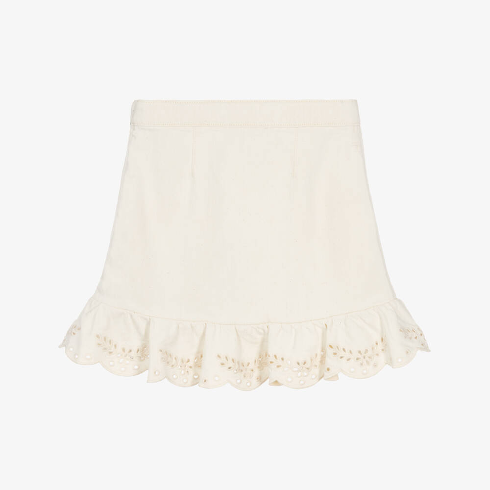 Self-Portrait-Girls Ivory Denim Skirt with Cherry Motifs | Childrensalon Outlet