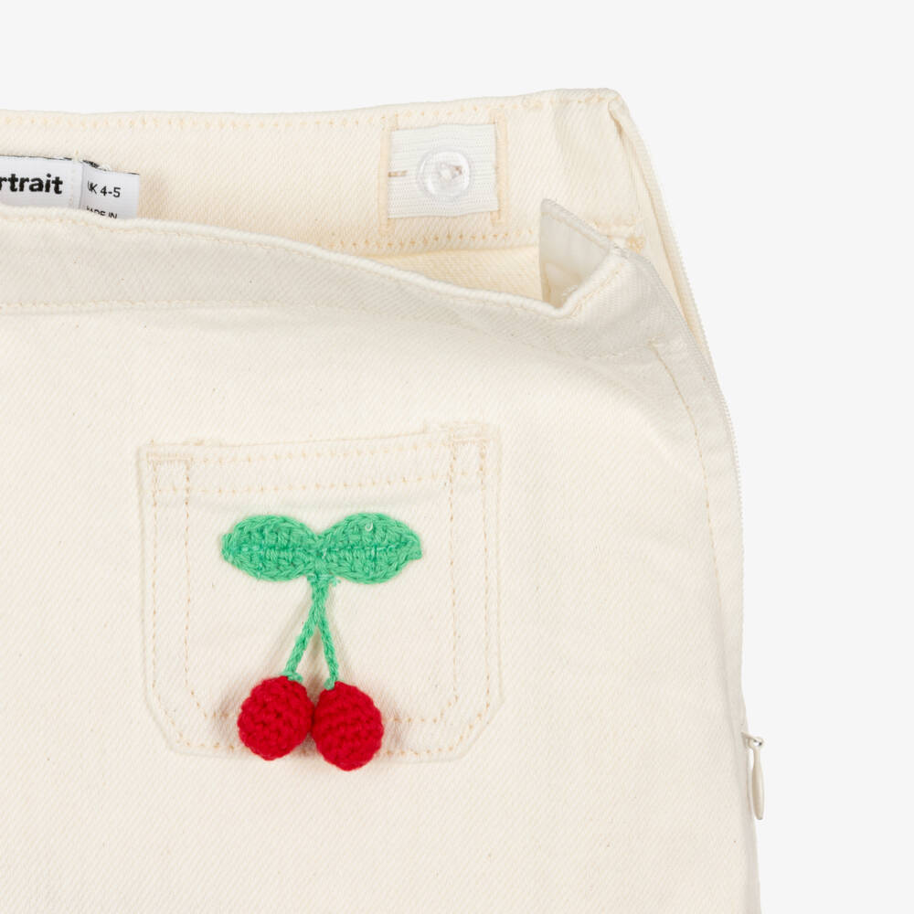 Self-Portrait-Girls Ivory Denim Skirt with Cherry Motifs | Childrensalon Outlet