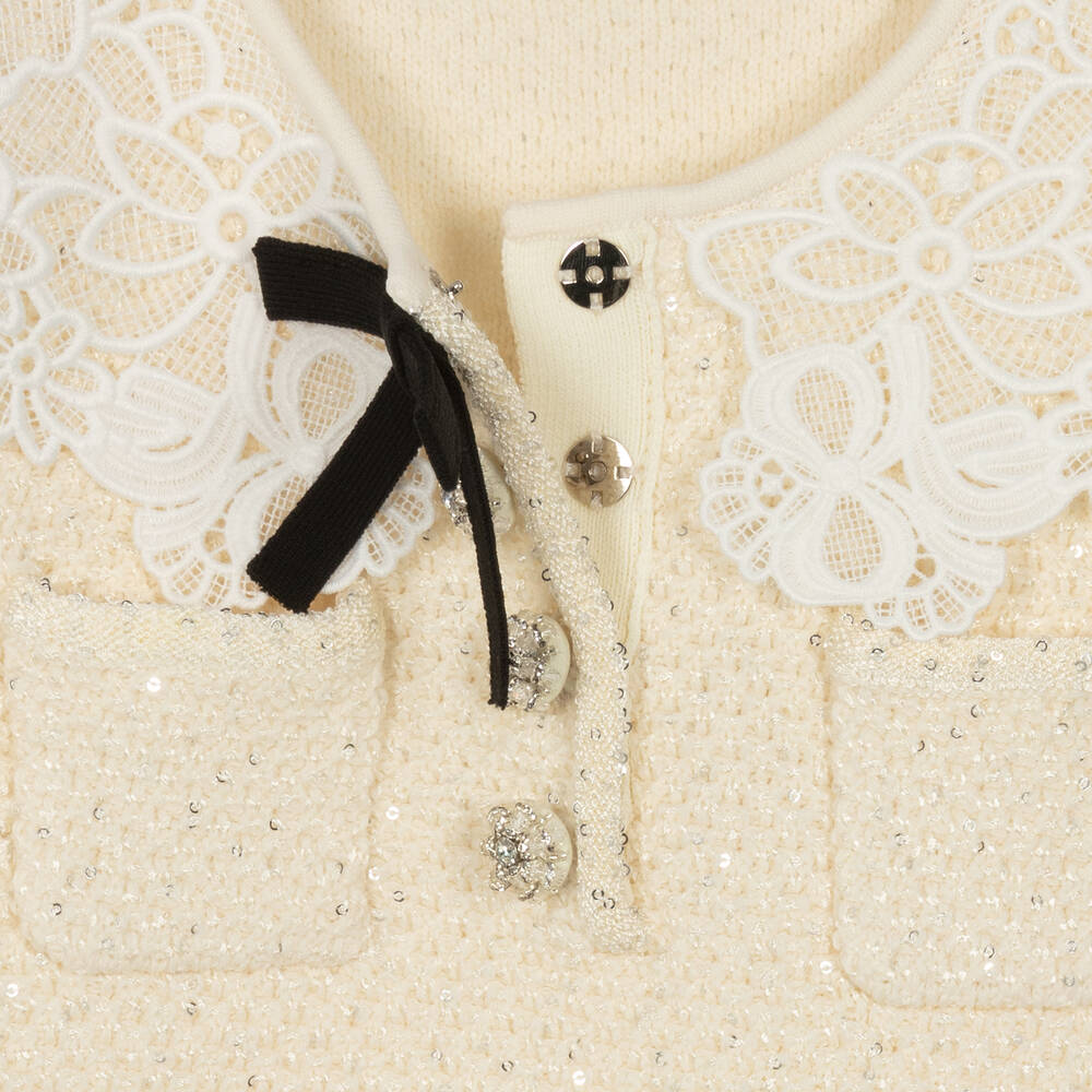 Self-Portrait-Girls Ivory Knitted Jersey & Lace Dress | Childrensalon Outlet