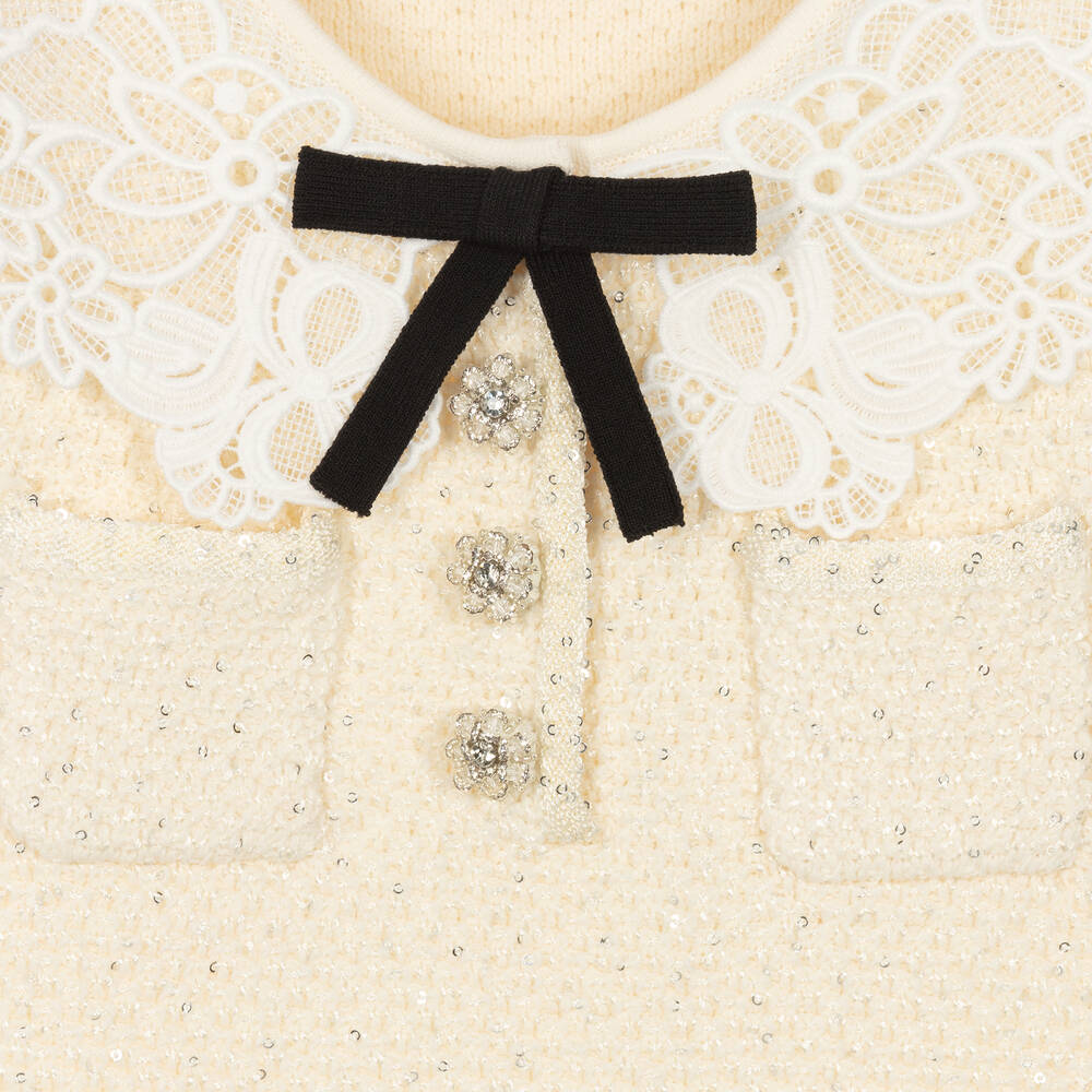 Self-Portrait-Girls Ivory Knitted Jersey & Lace Dress | Childrensalon Outlet