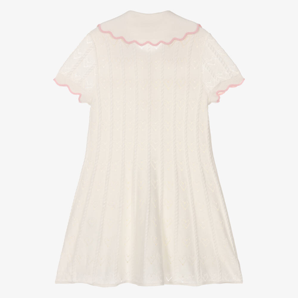 Self-Portrait-Girls Ivory Pointelle Knit Heart Patterned Dress | Childrensalon Outlet