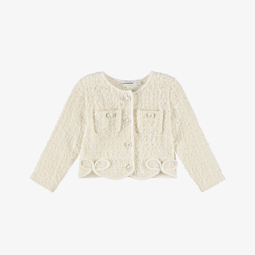 Self-Portrait-Girls Ivory Sequin Tweed Jacket with Bow Detailing | Childrensalon Outlet