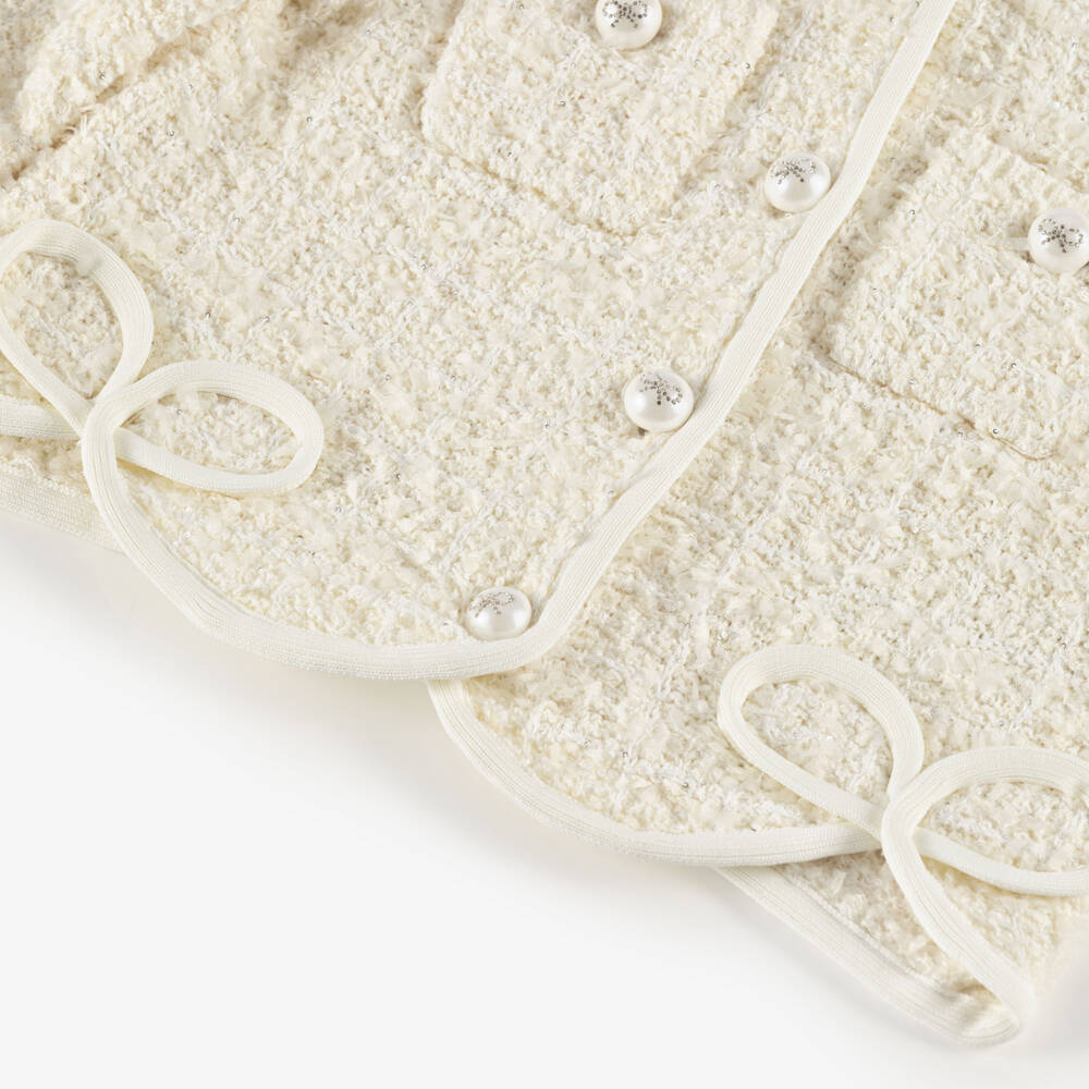 Self-Portrait-Girls Ivory Sequin Tweed Jacket with Bow Detailing | Childrensalon Outlet