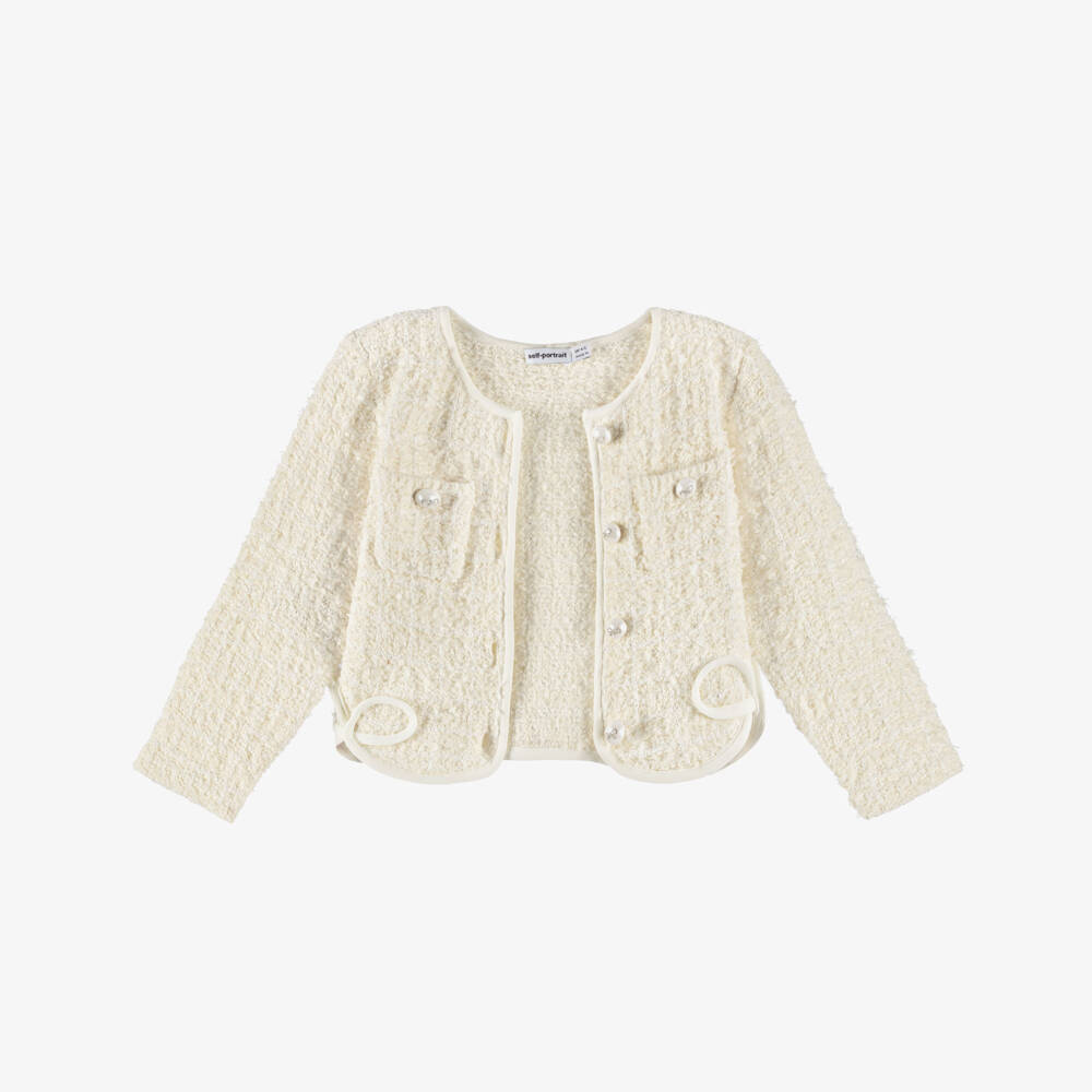 Self-Portrait-Girls Ivory Sequin Tweed Jacket with Bow Detailing | Childrensalon Outlet