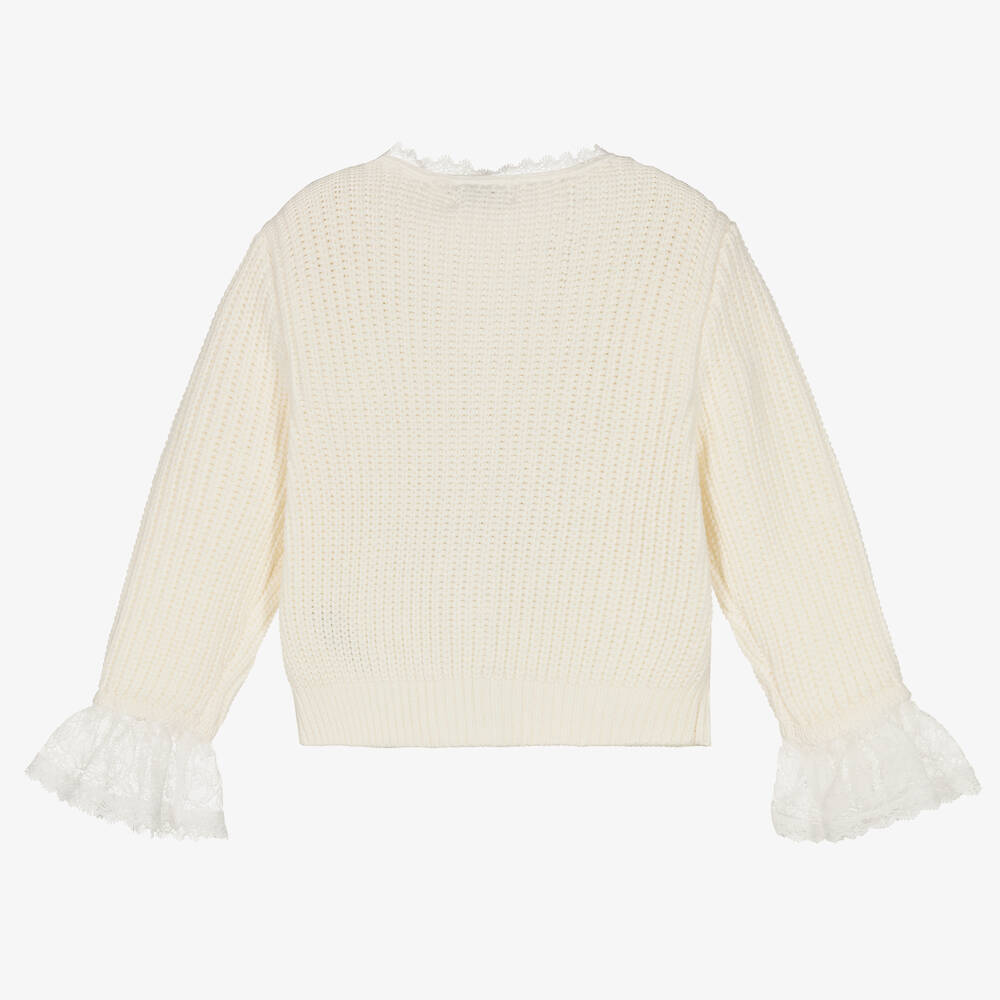 Self-Portrait-Girls Ivory Vintage Lace Cotton & Wool Cardigan | Childrensalon Outlet