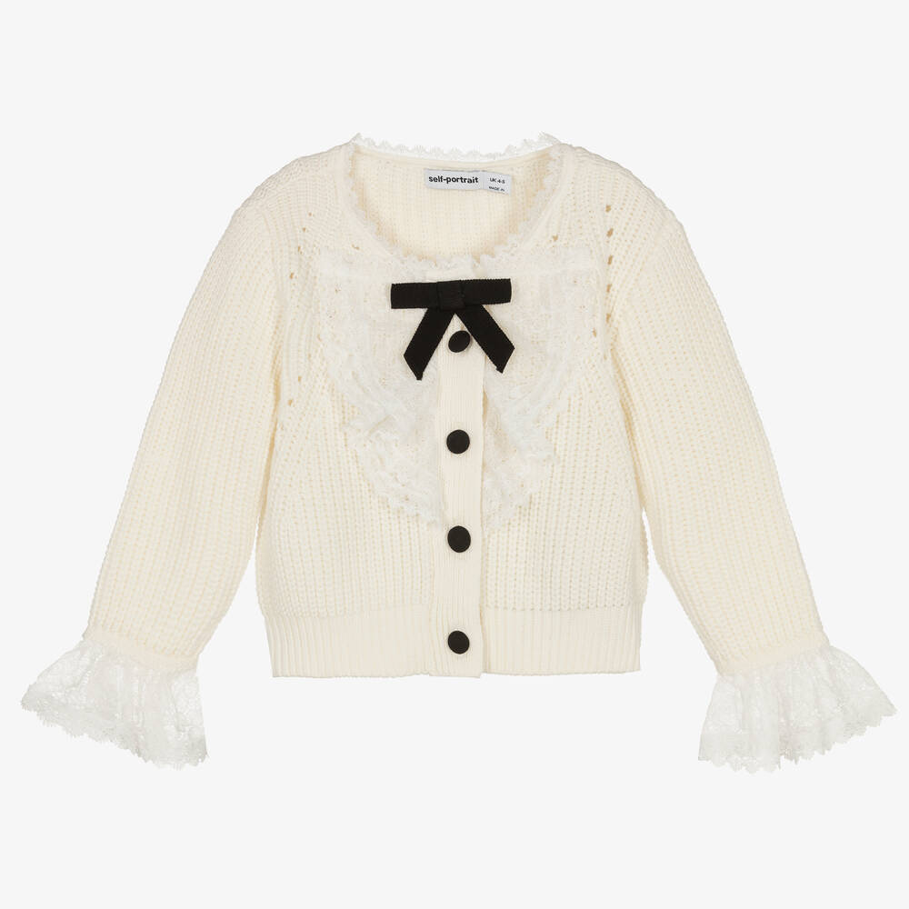 Self-Portrait-Girls Ivory Vintage Lace Cotton & Wool Cardigan | Childrensalon Outlet