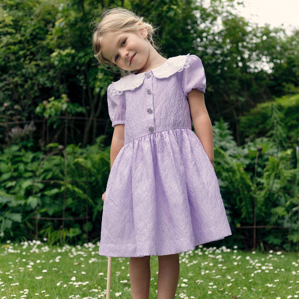Self-Portrait-Girls Lilac Lace Collar Dress | Childrensalon Outlet