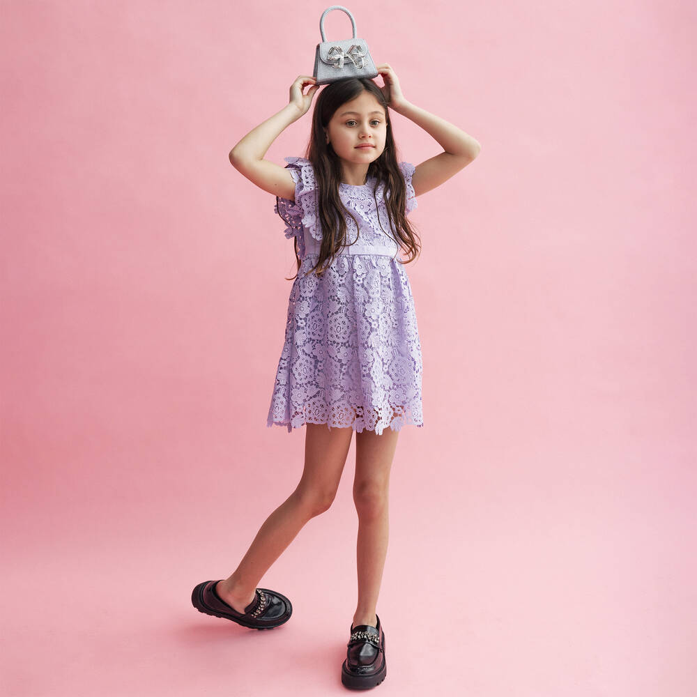 Self-Portrait-فستان دانتيل جوبير لون بنفسجي ليلكي | Childrensalon Outlet