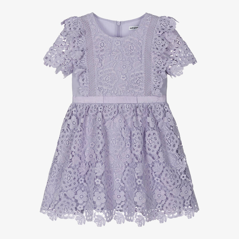 Self-Portrait-Girls Lilac Purple Guipure Lace Dress | Childrensalon Outlet