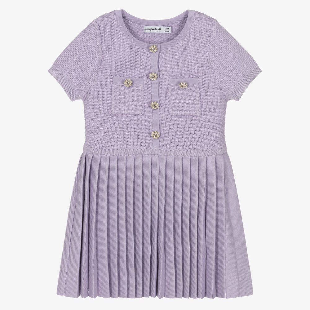 Self-Portrait - Girls Lilac Purple Knit Dress | Childrensalon