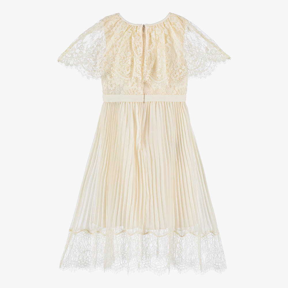 Self-Portrait-Girls Long Cream Pleated Chiffon Dress | Childrensalon Outlet