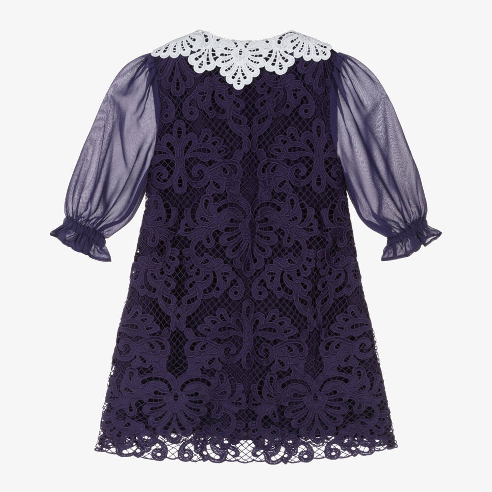 Self-Portrait-Girls Midnight Guipure Lace Dress | Childrensalon Outlet