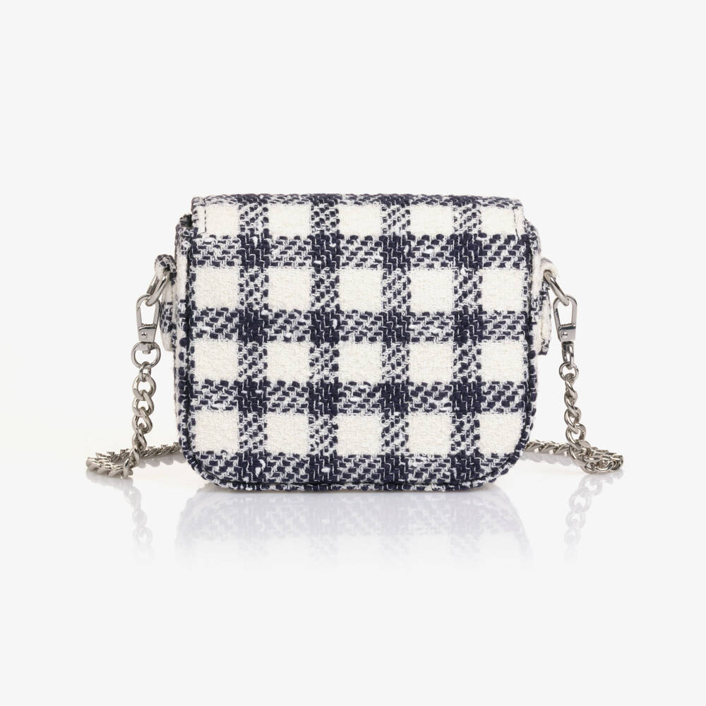 Self-Portrait-Girls Navy Blue & Ivory Check Bouclé Handbag | Childrensalon Outlet