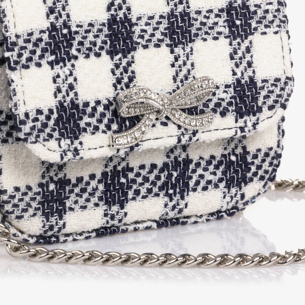 Self-Portrait-Girls Navy Blue & Ivory Check Bouclé Handbag | Childrensalon Outlet
