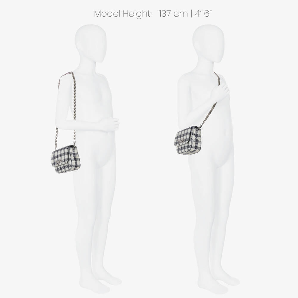 Self-Portrait-Girls Navy Blue & Ivory Check Bouclé Handbag | Childrensalon Outlet