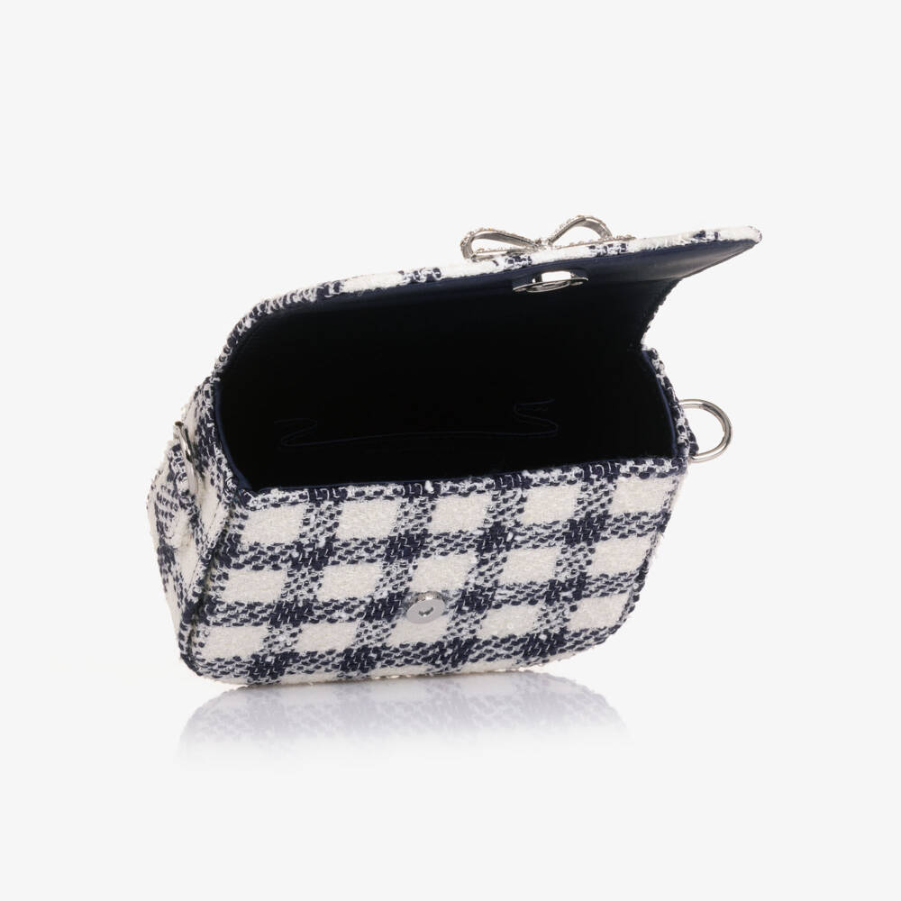 Self-Portrait-Girls Navy Blue & Ivory Check Bouclé Handbag | Childrensalon Outlet