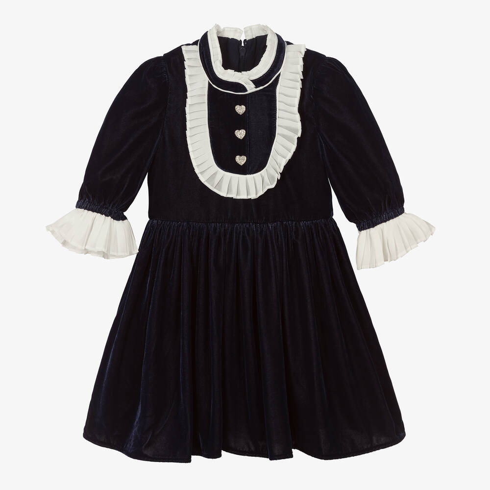 Self-Portrait-Girls Navy Blue Velvet Dress | Childrensalon Outlet