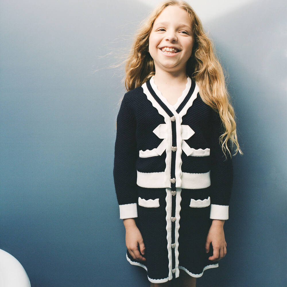 Self-Portrait-Сине-белая шерстяная юбка | Childrensalon Outlet