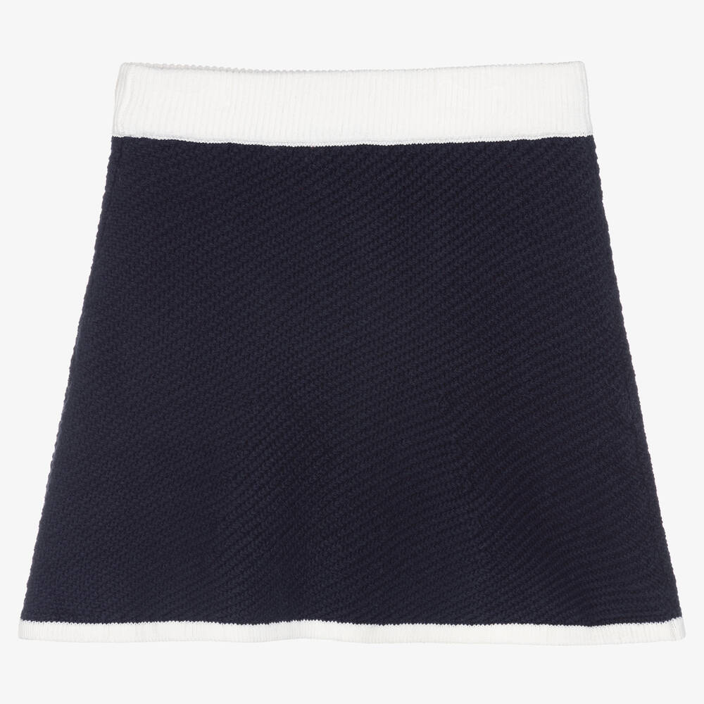 Self Portrait Girls Navy Blue White Wool Skirt Childrensalon Outlet