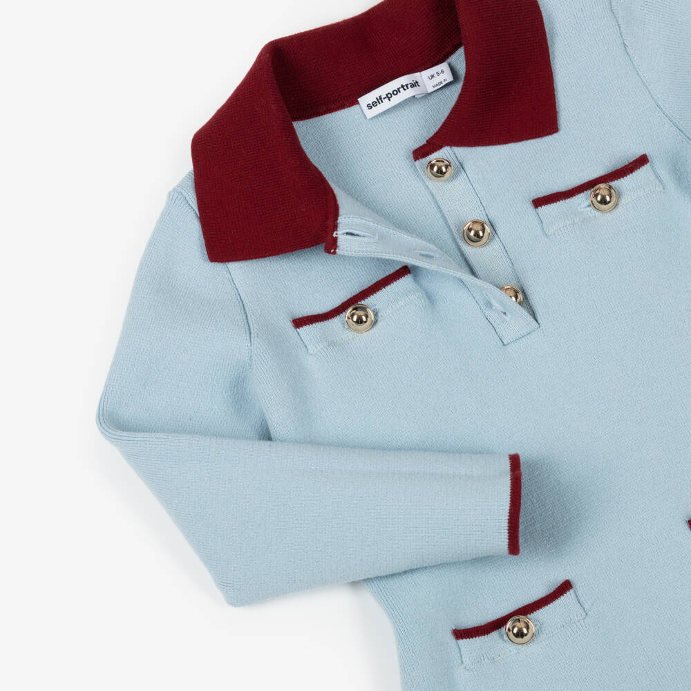 Self-Portrait-Girls Pale Blue & Burgundy Dress | Childrensalon Outlet