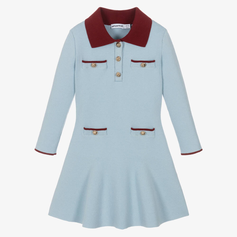 Self-Portrait-Girls Pale Blue & Burgundy Dress | Childrensalon Outlet