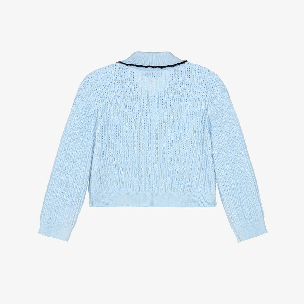 Self-Portrait-Girls Pale Blue Pointelle Knitted Cardigan | Childrensalon Outlet
