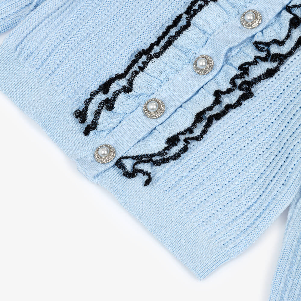 Self-Portrait-Girls Pale Blue Pointelle Knitted Cardigan | Childrensalon Outlet