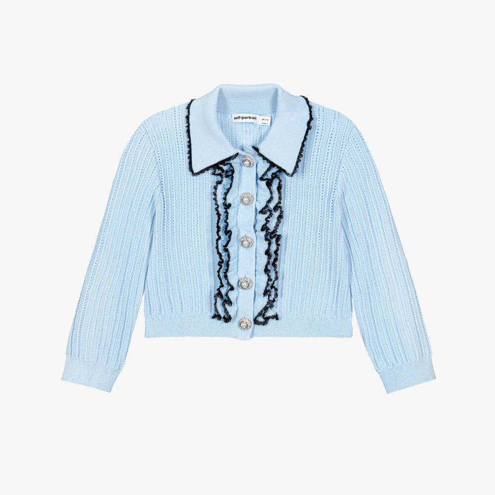 Self-Portrait-Girls Pale Blue Pointelle Knitted Cardigan | Childrensalon Outlet