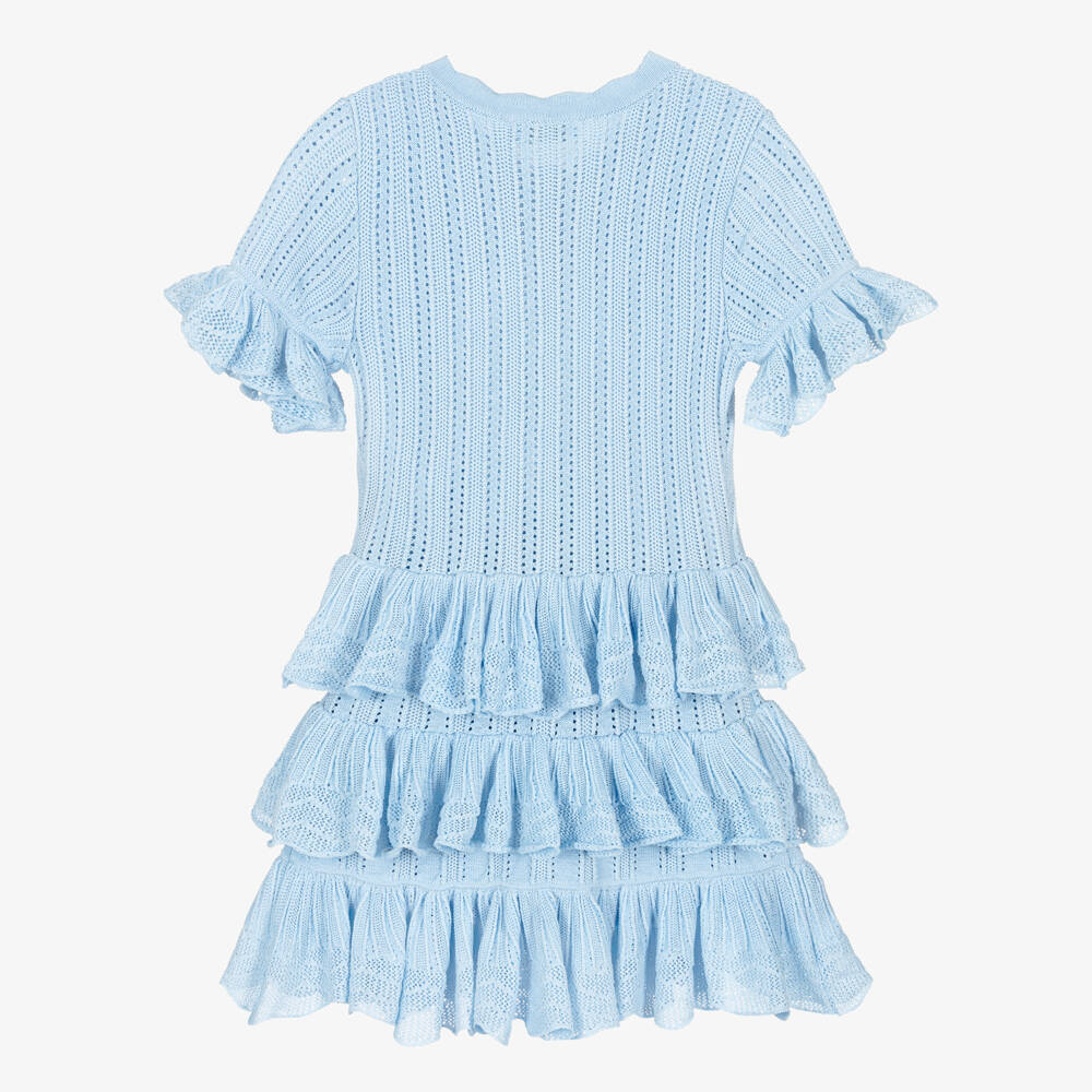 Self-Portrait-Girls Pale Blue Pointelle Knitted Dress | Childrensalon Outlet