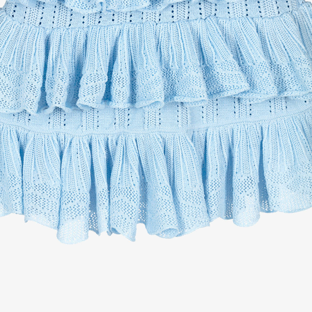 Self-Portrait-Girls Pale Blue Pointelle Knitted Dress | Childrensalon Outlet
