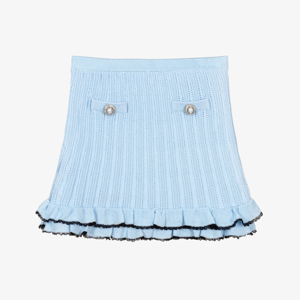 Self-Portrait-Girls Pale Blue Pointelle Knitted Skirt | Childrensalon Outlet