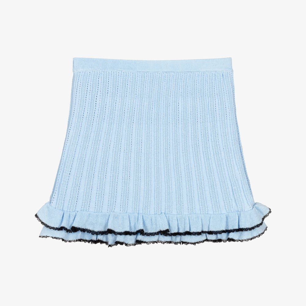 Self-Portrait-Girls Pale Blue Pointelle Knitted Skirt | Childrensalon Outlet