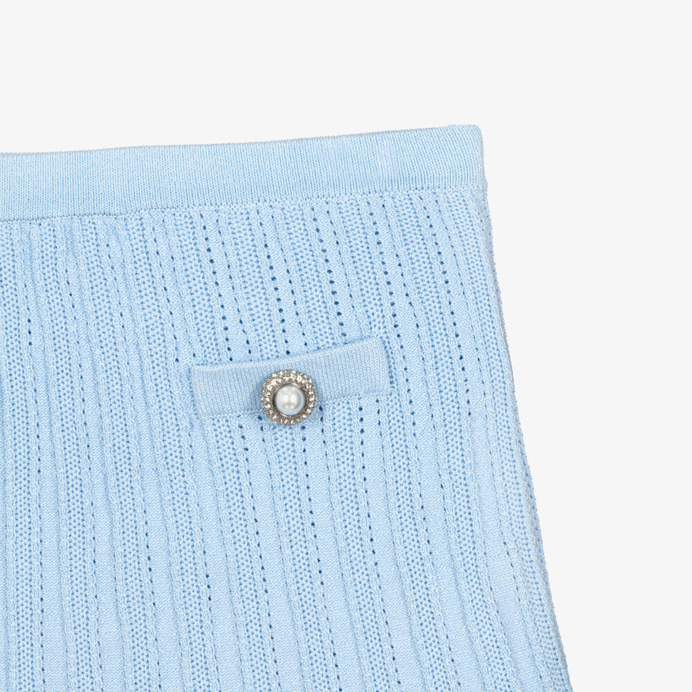 Self-Portrait-Girls Pale Blue Pointelle Knitted Skirt | Childrensalon Outlet